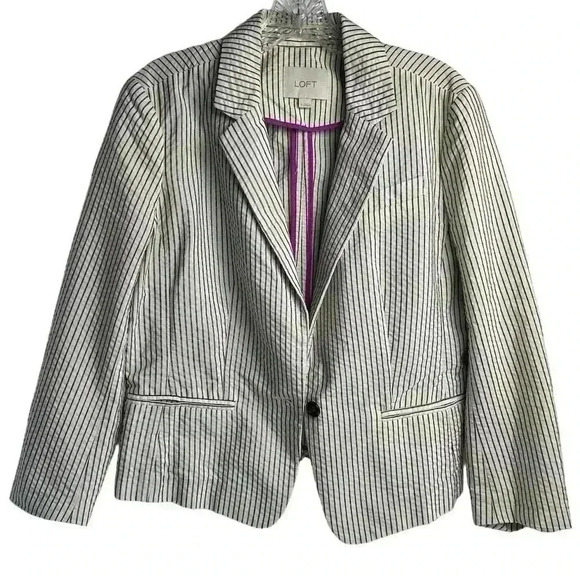 Ann Taylor Loft Women's Blazer Jacket Ivory/White and Black Stripes  Size 8 - Picture 5 of 16